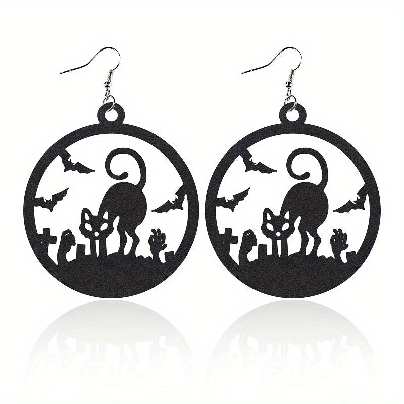 Wholesale Halloween Leather Black Hollow Bat Spider Web Hat Spider Earrings